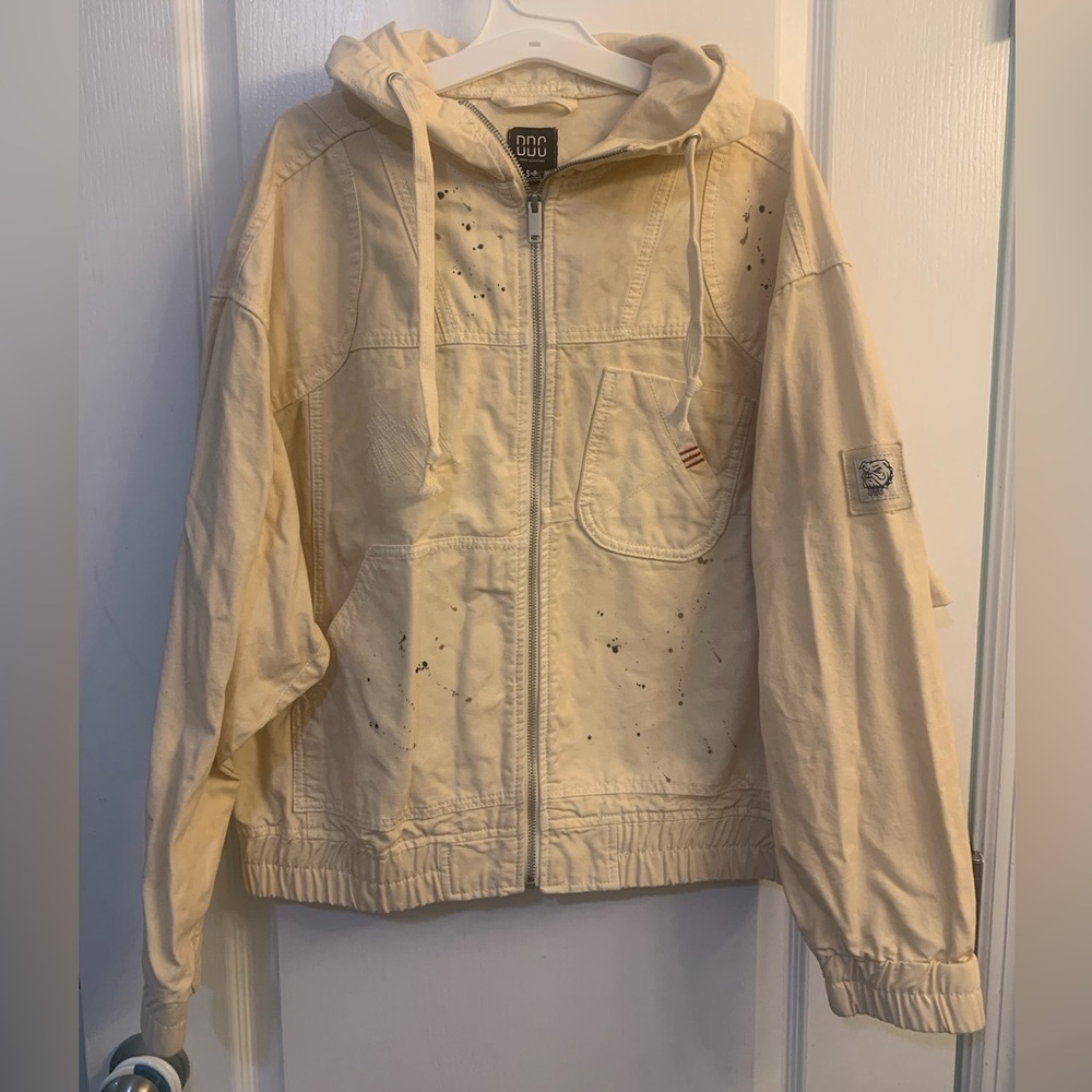 Urban Outfitters BDG Cream Utility Paint Splatters Zip Up Jacket Oversized Fit S
